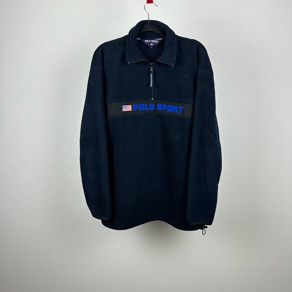Polo Ralph Lauren Other - Vintage Polo Sport Ralph Lauren 1/4 Zip Fleece Big Logo USA Flag Size XL Navy